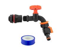 Mypurecore Water Butt Connector Kit Barrel Adapter Hose Fitting Plastic Dual Outlet (Black) With Ptfe Tape Leakproof