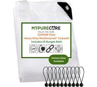 Mypurecore Waterproof Tarpaulin Heavy-Duty 100Gsm Clear Premium Durable Plus10 Bungee Balls (8M X 10M)