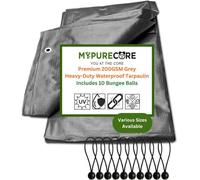 Mypurecore Waterproof Tarpaulin Heavy-Duty 200Gsm Grey Tarp With 10 Bungee Balls (5M X 5M)