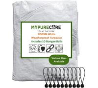 Mypurecore Waterproof Tarpaulin Heavy-Duty And Uv Resistant White Tarp With 10 Bungee Balls (4M X 6M)