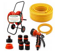 MYPURECORE Wheeled Garden Hose Reel Cart Kit with 30m Hose & Spray Gun Set