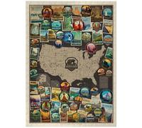 MyPuzzle 63 American National Parks: Collage Map, Vintage Poster - Premium 300 Piece Jigsaw Puzzle for Adults