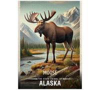 MyPuzzle Alaska, Moose: State Animals Series - Premium 1000 Piece Jigsaw Puzzle for Adults