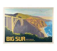 MyPuzzle Big Sur, California: Bixby Bridge, Vintage Poster - Premium 1000 Piece Jigsaw Puzzle for Adults