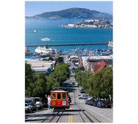 MyPuzzle Cable Car with Fisherman's Wharf and Alcatraz Island, San Francisco, California - Premium 1000 Piece Jigsaw Puzzle for Adults
