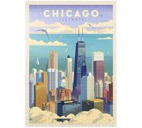 MyPuzzle Chicago: Bird's Eye View of Lake Michigan, Vintage Poster - Premium 1000 Piece Jigsaw Puzzle for Adults
