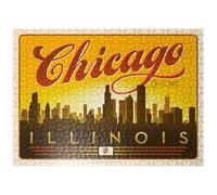 MyPuzzle Chicago: Horizontal Skyline, Vintage Poster - Premium 500 Piece Jigsaw Puzzle for Adults