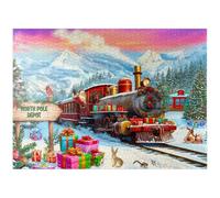 MyPuzzle Festive Santa Christmas Train at The North Pole - Premium 1000 Piece Jigsaw Puzzle for Adults