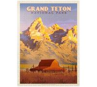 MyPuzzle Grand Teton National Park: Barn, Vintage Poster - Premium 1000 Piece Jigsaw Puzzle for Adults