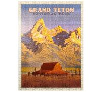 MyPuzzle Grand Teton National Park: Barn, Vintage Poster - Premium 500 Piece Jigsaw Puzzle for Adults