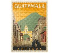 MyPuzzle Guatemala: Antigua Street Scene, Vintage Poster - Premium 500 Piece Jigsaw Puzzle for Adults