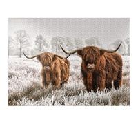 MyPuzzle Hairy Scottish Highland Cattle in A Winter Landscape - Premium 1000 Piece Jigsaw Puzzle for Adults