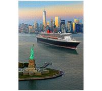MyPuzzle Harbor Entrance with The Statue of Liberty The Transatlantic Liner Queen Mary 2 - Premium 1000 Piece Jigsaw Puzzle for Adults
