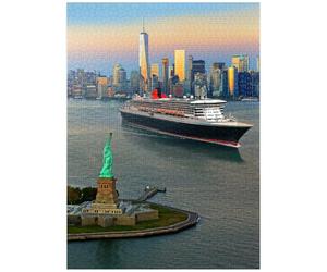 MyPuzzle Harbor Entrance with The Statue of Liberty The Transatlantic Liner Queen Mary 2 - Premium 1000 Piece Jigsaw Puzzle for Adults