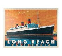 MyPuzzle Long Beach, CA: Queen Mary, Vintage Poster - Premium 1000 Piece Jigsaw Puzzle for Adults