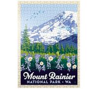 MyPuzzle Mount Rainier National Park: Wildflowers, Vintage Poster - Premium 500 Piece Jigsaw Puzzle for Adults