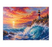 MyPuzzle New England Lighthouse Sunset - Premium 1000 Piece Jigsaw Puzzle for Adults