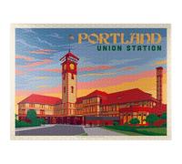 MyPuzzle Portland, Oregon: Union Station, Vintage Poster - Premium 1000 Piece Jigsaw Puzzle for Adults