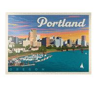 MyPuzzle Portland, Oregon: Waterfont Skyline, Vintage Poster - Premium 1000 Piece Jigsaw Puzzle for Adults