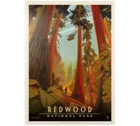 MyPuzzle Redwood National Park: Whispering Wind, Vintage Poster - Premium 1000 Piece Jigsaw Puzzle for Adults