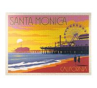 MyPuzzle Santa Monica Pier: Sunset, Vintage Poster - Premium 1000 Piece Jigsaw Puzzle for Adults
