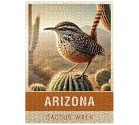 MyPuzzle State Birds Series: Arizona, Cactus Wren - Premium 500 Piece Jigsaw Puzzle for Adults