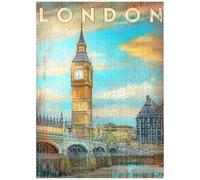 MyPuzzle Vintage London Big Ben Artwork - Retro Travel Poster Style - Premium 1000 Piece Jigsaw Puzzle for Adults