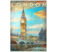 MyPuzzle Vintage London Big Ben Artwork - Retro Travel Poster Style - Premium 500 Piece Jigsaw Puzzle for Adults