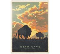 MyPuzzle Wind Cave National Park: Bison Sunrise, Vintage Poster - Premium 1000 Piece Jigsaw Puzzle for Adults