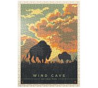 MyPuzzle Wind Cave National Park: Bison Sunrise, Vintage Poster - Premium 500 Piece Jigsaw Puzzle for Adults