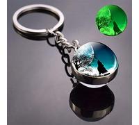 myQ 1pc Glow in the Dark Wolf Key Chain Howling Wolf and Moon Keyring Double Side Glass Ball Keychain Wolf Head Pendant Key Ring,As show 3