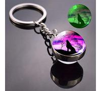 myQ 1pc Glow in the Dark Wolf Key Chain Howling Wolf and Moon Keyring Double Side Glass Ball Keychain Wolf Head Pendant Key Ring,As show 8