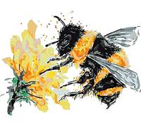 MYQF Paint by Numbers for Adults Yellow flower bee - Paint by Numbers Adults Beginner Kids Linen Canvas Acrylic Stress Less Number Painting Gifts 16 * 20 inch