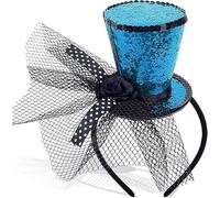 Myqiqi Mini Blue Top Hat with Veil on Headband - Steampunk Circus Costume Fascinator for Halloween, Carnival, Theme Parties and Prom Events (Blue)