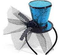 Myqiqi Mini Green Top Hat with Veil on Headband - Steampunk Circus Costume Fascinator for Halloween, Carnival, Theme Parties and Prom Events (Blue)