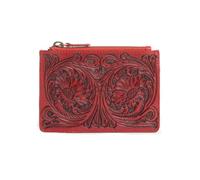 Myra Bag Credit Card Wallet for Women - Small Leather Credit Card Holder, Multiple Slots, Clear ID Window, Zipper Top, Slim, Lightweight for Travel, Bloom on the Range (Scarlet)