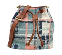Myra Bag Drawstring Bucket Bag for Women - Bohemian Leather Crossbody Shoulder Bag Purse, Blue, Southwestern