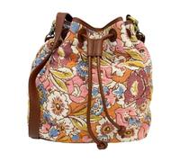 Myra Bag Drawstring Bucket Bag for Women - Bohemian Leather Crossbody Shoulder Bag Purse, Brown, Southwestern