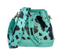 Myra Bag Drawstring Bucket Bag for Women - Western Leather Cow Print Purse, Turquoise