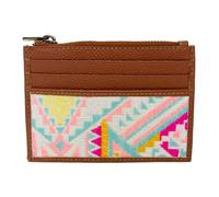 Myra Bag Western Credit Card Holder for Women - Slim Minimalist Canvas Leather Wallet, Pink, Geometric