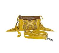 Myra Bag Western Fringe Crossbody for Women - Leather Boho Shoulder Wristlet Purse, Yellow, Western