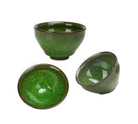 MYRDBT Ceramic Tea Cup, Jianzhan Tenmoku Handmade Teaware Chinese Master's Cup Multi-use Porcelain Unique Kung Fu Tea Bowl, Set of 3(Green)