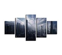 Myrdsio Artwork The Picture Canvas Print Wall Art Painting For Home Decor 5 Piece Mass Effect Citadel Fantasy Game Cityscapes Canvas Prints Image Hd Poster150×80Cm Ready To Hang Wooden Framed