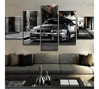 Myrdsio Multi Panel Wall Art 5 Piece Print On Canvas Pictures Skyline Gtr R34 Fast And Furious Art Print Images Modern Home Decoration 150×80Cm Wallpaper (Completely Framed)