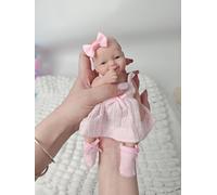 MYREBABY Mini Full Body Silicone Reborn Baby Doll 7 Inch Miniature Realistic Newborn Doll Looking Real Babies Lifelike Eyes Open Baby Girl Soft Body Anti Stress Dolls
