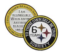 MyRecoveryStore Black and Gold Recovery Medallion in Years 1-50 with AA Responsibility Pledge (Year 6) - Recovery Chip - Medallion Gift - Includes Coin Capsule Holder - Adults