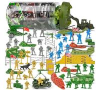 MyReiDo World War II WW2 Military Toy 100 Pcs Army Men Toys Soldier Action Figures Battlefield Playset and Accessories for Boys with Map in Bucket Age 6-12 8-12