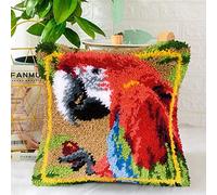 Myriad Choices DIY Latch Hook Kits Pillow Case Embroidery Carpet Set Needlework Pillow Cover Sofa Cushion Cover Craft Kits 17x17 inch (Red Parrot)