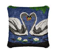 Myriad Choices Latch Hook Cushion Kits Swan 43x43cm, Latch Hook Pillow Case Kits for Adults and Kids DIY Needlework Pillow Cover Sofa Cushion Rug Making Kits DIY Craft Kits Home Decor