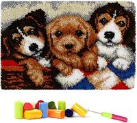 Myriad Choices Latch Hook Rug Kit, DIY Latch Hook Dog Rug Making Kit for Adults Kids, Three Dogs, Cross Stitch Kit Carpet Making Cushion Needlework for Beginners, Home Decor